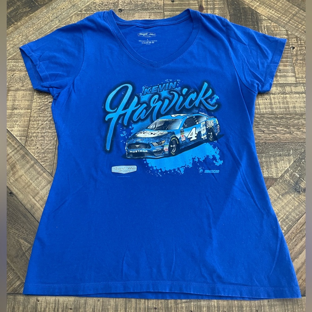 KEVIN HARVICK Stewart Haas Racing women's short-sleeve blue V-neck T-shirt